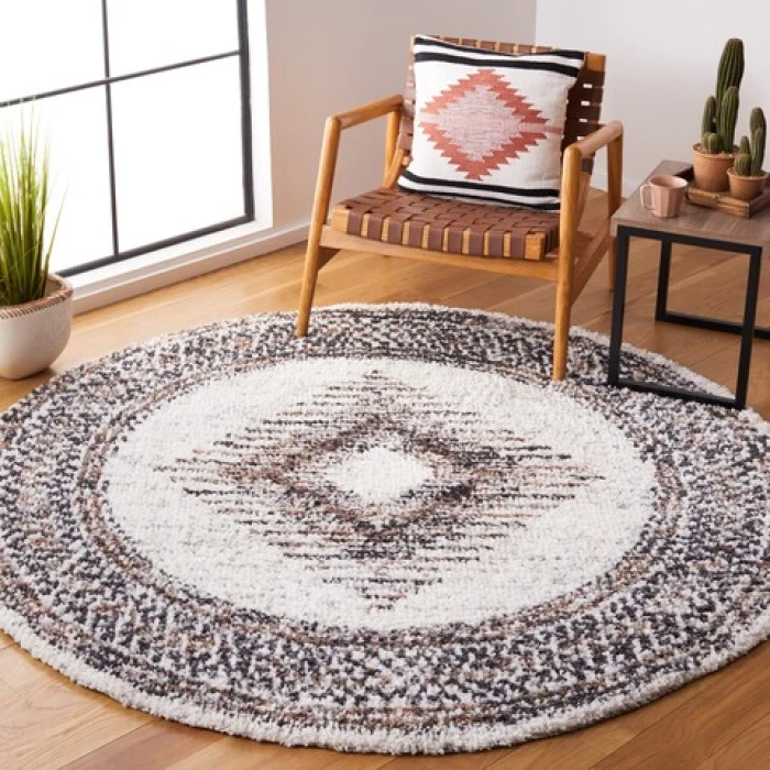 Safavieh Jericho Shag Black / Rust JER110 3 ft. X 3 ft. Round Rug