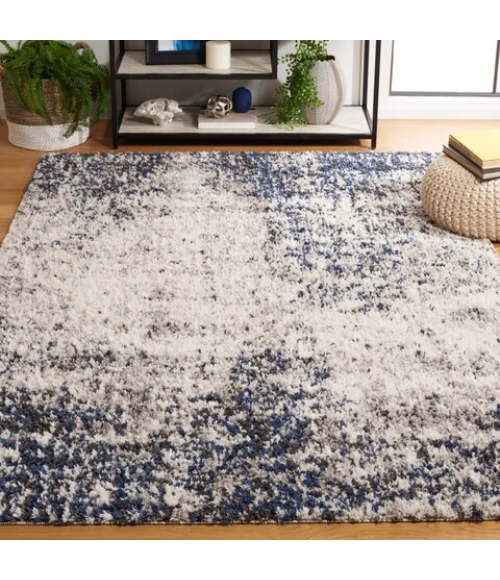 Safavieh Jericho Shag Ivory / Navy JER112 5 ft. 3 in. X 7 ft. 6 in. Rectangle Rug