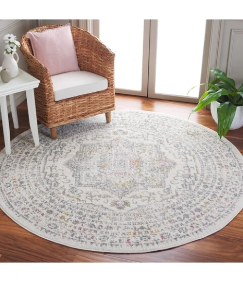 Safavieh Layla Ivory Grey / Pink LAY103 6 ft. 7 in. X 6 ft. 7 in. Round Rug