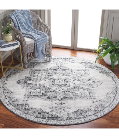 Safavieh Layla Ivory Grey / Charcoal LAY104 6 ft. 7 in. X 6 ft. 7 in. Round Rug