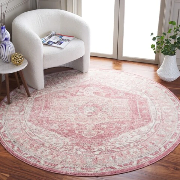 Safavieh Layla Ivory Grey / Pink LAY108 6 ft. 7 in. X 6 ft. 7 in. Round Rug