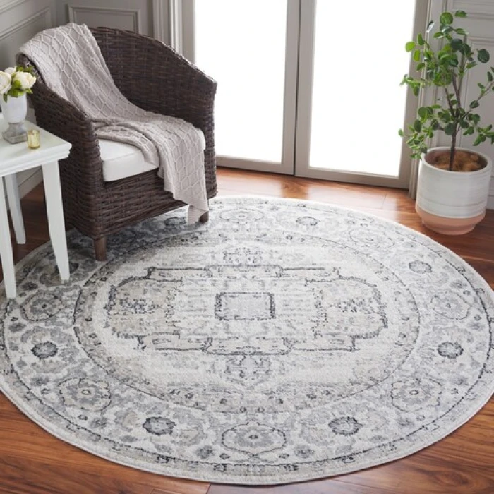 Safavieh Layla Ivory Grey / Charcoal LAY111 6 ft. 7 in. X 6 ft. 7 in. Round Rug
