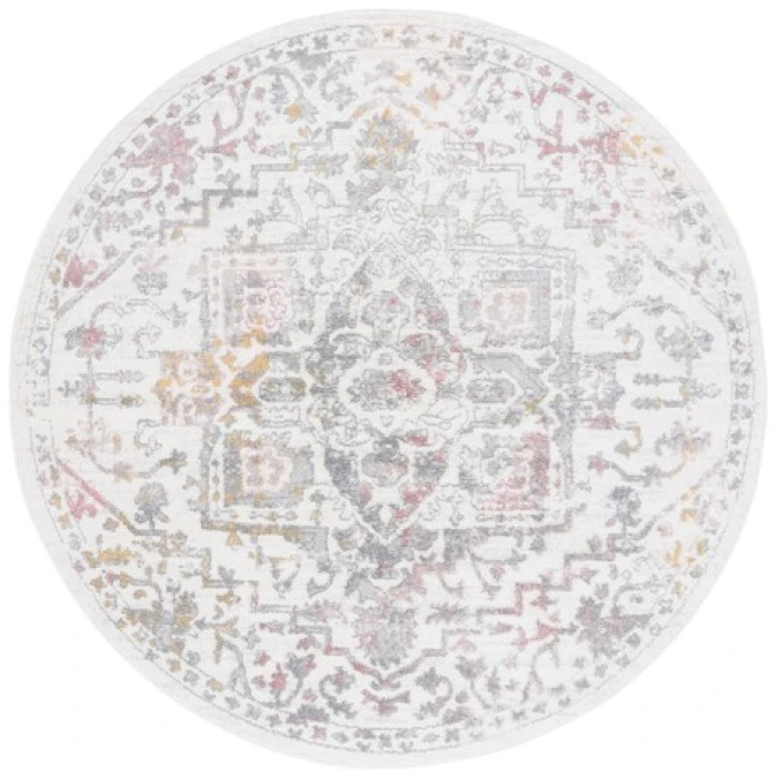 Safavieh Layla Ivory Grey / Pink LAY113 6 ft. 7 in. X 6 ft. 7 in. Round Rug