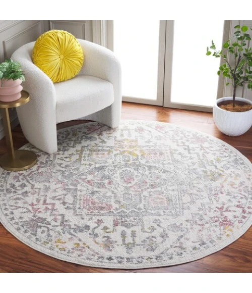 Safavieh Layla Ivory Grey / Pink LAY113 6 ft. 7 in. X 6 ft. 7 in. Round Rug