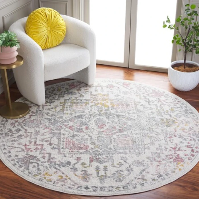 Safavieh Layla Ivory Grey / Pink LAY113 6 ft. 7 in. X 6 ft. 7 in. Round Rug