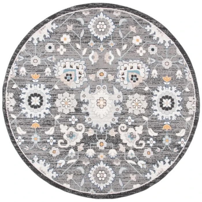 Safavieh Liberty  Dark Grey / Ivory LIB743 6 ft. 7 in. X 6 ft. 7 in. Round Rug