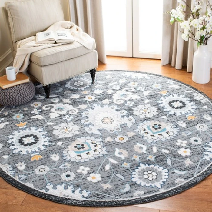 Safavieh Liberty  Dark Grey / Ivory LIB743 6 ft. 7 in. X 6 ft. 7 in. Round Rug