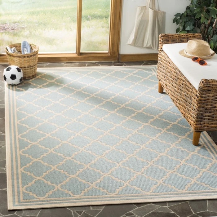 Safavieh Linden  Aqua / Cream LND121 6 ft. 7 in. X 6 ft. 7 in. Square Rug