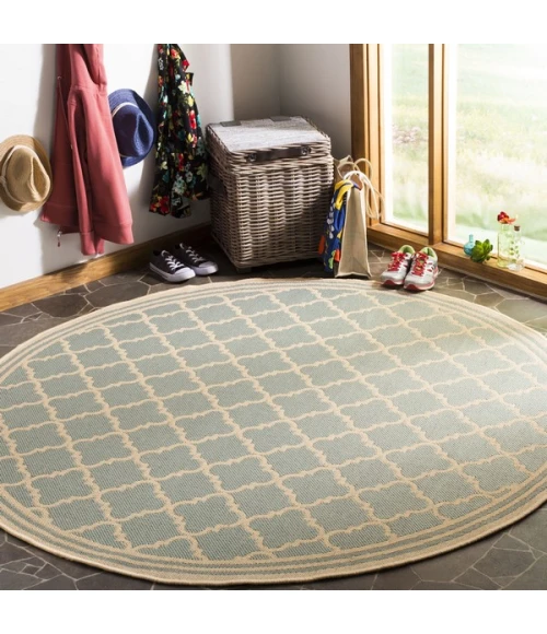 Safavieh Linden  Aqua / Cream LND121 6 ft. 7 in. X 6 ft. 7 in. Round Rug