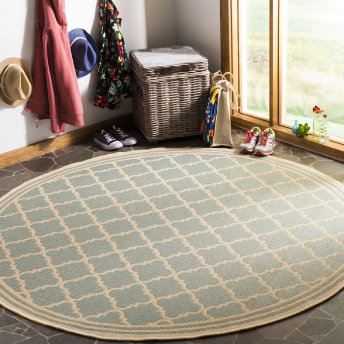 Safavieh Linden  Aqua / Cream LND121 6 ft. 7 in. X 6 ft. 7 in. Round Rug