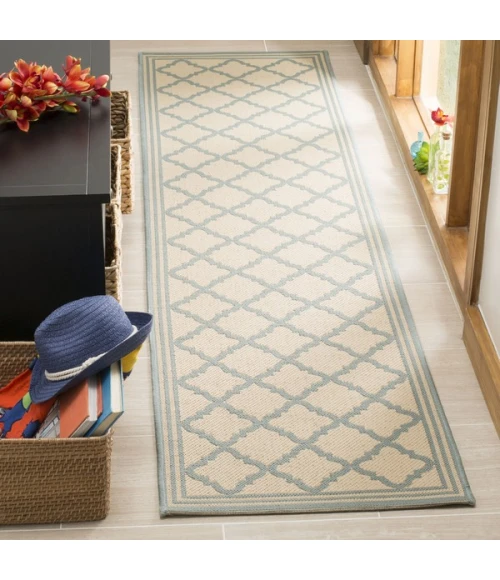Safavieh Linden  Cream / Aqua LND121 2 ft. 2 in. X 8 ft. Runner Rug