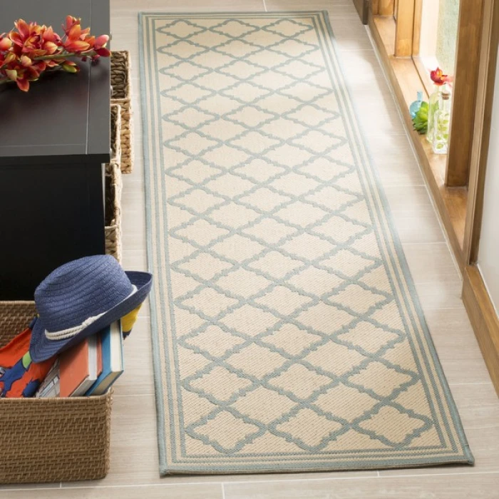 Safavieh Linden  Cream / Aqua LND121 2 ft. 2 in. X 8 ft. Runner Rug