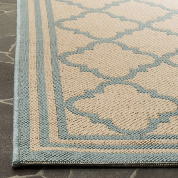 Safavieh Linden  Cream / Aqua LND121 6 ft. 7 in. X 6 ft. 7 in. Square Rug