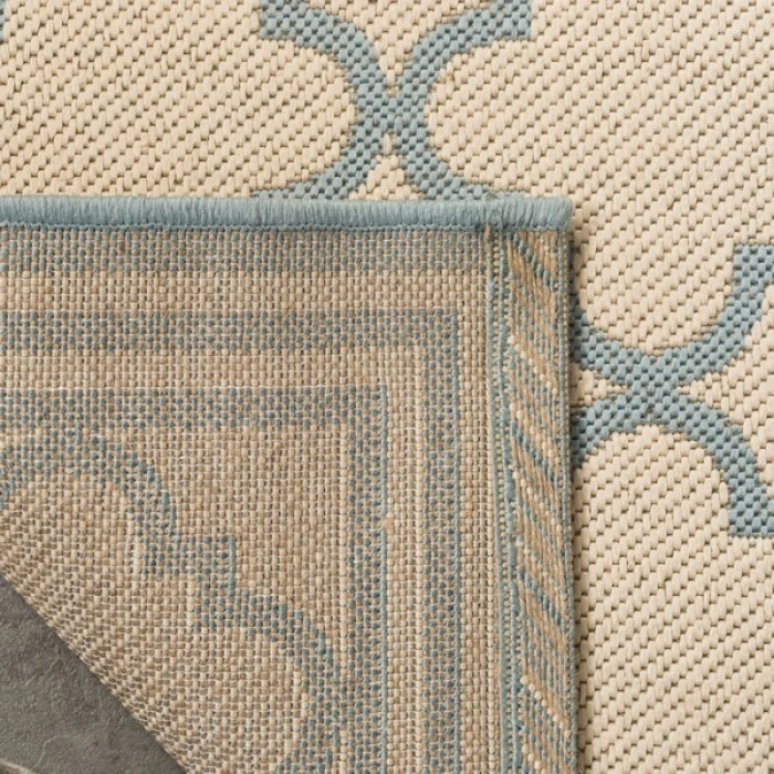 Safavieh Linden  Cream / Aqua LND121 6 ft. 7 in. X 6 ft. 7 in. Square Rug