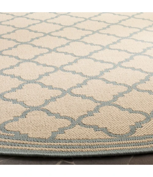 Safavieh Linden  Cream / Aqua LND121 6 ft. 7 in. X 6 ft. 7 in. Round Rug