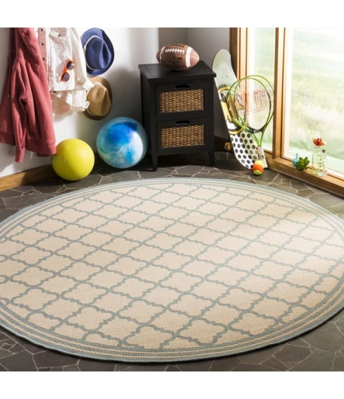 Safavieh Linden  Cream / Aqua LND121 6 ft. 7 in. X 6 ft. 7 in. Round Rug