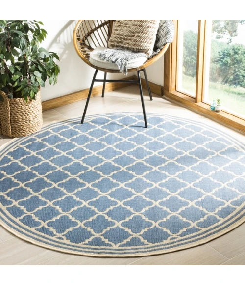Safavieh Linden  Blue / Creme LND121 6 ft. 7 in. X 6 ft. 7 in. Round Rug