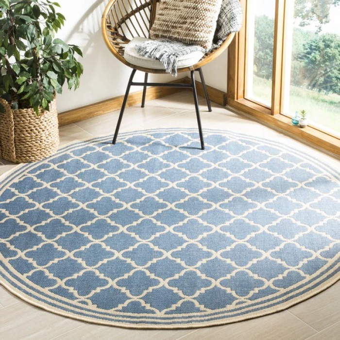 Safavieh Linden  Blue / Creme LND121 6 ft. 7 in. X 6 ft. 7 in. Round Rug