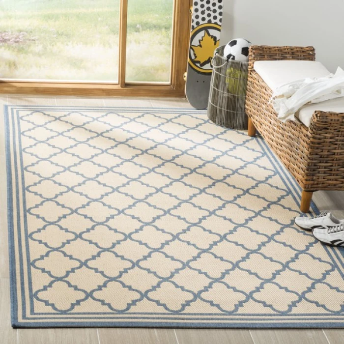 Safavieh Linden  Cream / Blue LND121 6 ft. 7 in. X 6 ft. 7 in. Square Rug
