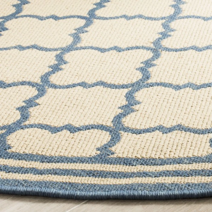 Safavieh Linden  Cream / Blue LND121 6 ft. 7 in. X 6 ft. 7 in. Round Rug
