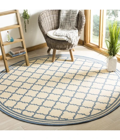 Safavieh Linden  Cream / Blue LND121 6 ft. 7 in. X 6 ft. 7 in. Round Rug