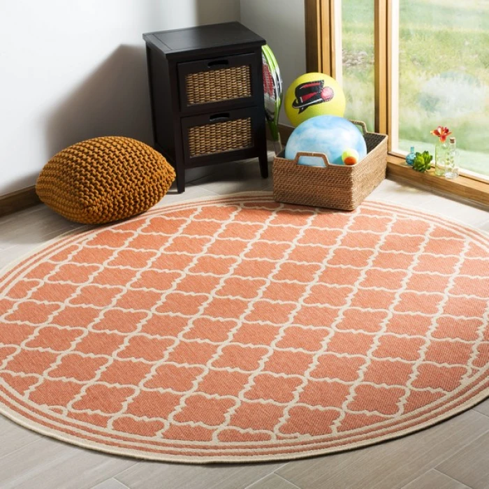 Safavieh Linden  Rust / Creme LND121 6 ft. 7 in. X 6 ft. 7 in. Round Rug
