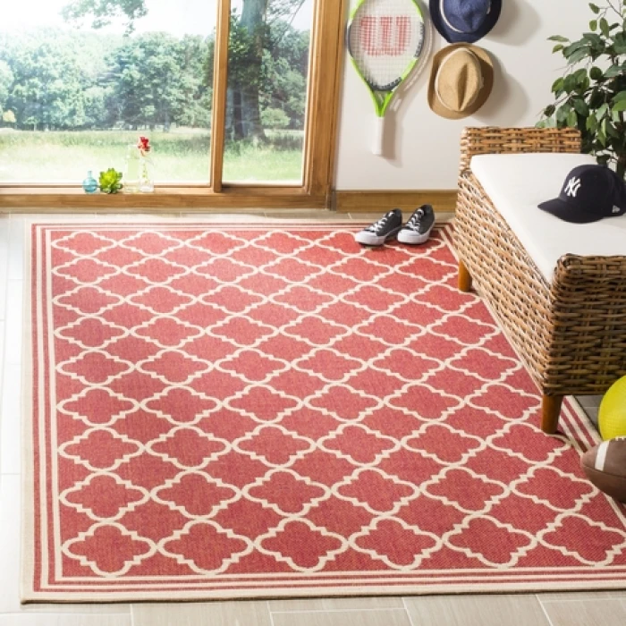 Safavieh Linden  Red / Creme LND121 6 ft. 7 in. X 6 ft. 7 in. Square Rug
