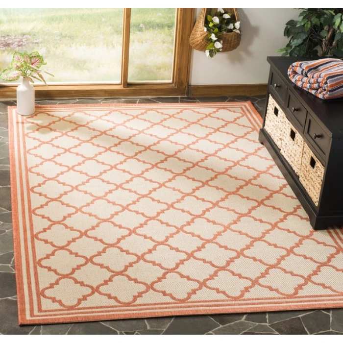 Safavieh Linden  Cream / Rust LND121 6 ft. 7 in. X 6 ft. 7 in. Square Rug