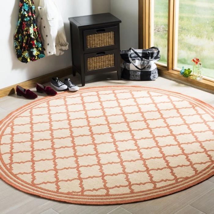 Safavieh Linden  Cream / Rust LND121 6 ft. 7 in. X 6 ft. 7 in. Round Rug