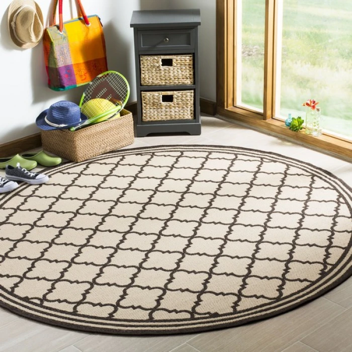 Safavieh Linden  Creme / Brown LND121 6 ft. 7 in. X 6 ft. 7 in. Round Rug