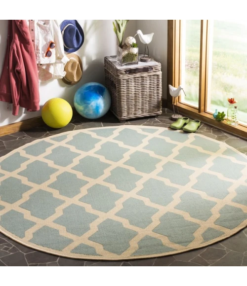 Safavieh Linden  Aqua / Cream LND122 6 ft. 7 in. X 6 ft. 7 in. Round Rug