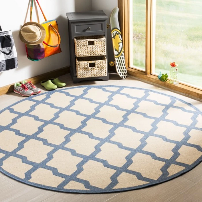 Safavieh Linden  Cream / Blue LND122 6 ft. 7 in. X 6 ft. 7 in. Round Rug