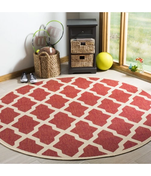 Safavieh Linden  Red / Creme LND122 6 ft. 7 in. X 6 ft. 7 in. Round Rug