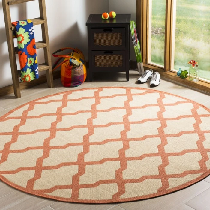 Safavieh Linden  Creme / Brown LND122 6 ft. 7 in. X 6 ft. 7 in. Round Rug