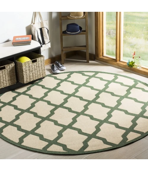 Safavieh Linden  Cream / Green LND122 6 ft. 7 in. X 6 ft. 7 in. Round Rug