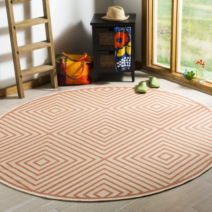 Safavieh Linden  Cream / Rust LND123 6 ft. 7 in. X 6 ft. 7 in. Round Rug