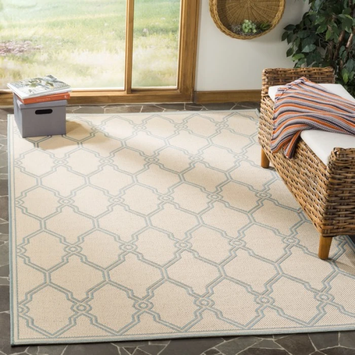 Safavieh Linden  Cream / Aqua LND124 9 ft. X 12 ft. Rectangle Rug