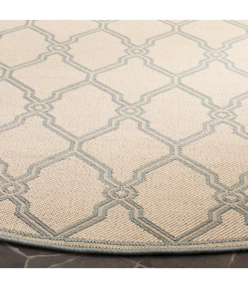 Safavieh Linden  Cream / Aqua LND124 6 ft. 7 in. X 6 ft. 7 in. Round Rug