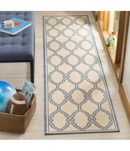 Safavieh Linden  Cream / Blue LND124 2 ft. 2 in. X 8 ft. Runner Rug