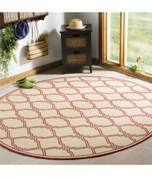 Safavieh Linden  Red / Creme LND124 6 ft. 7 in. X 6 ft. 7 in. Round Rug