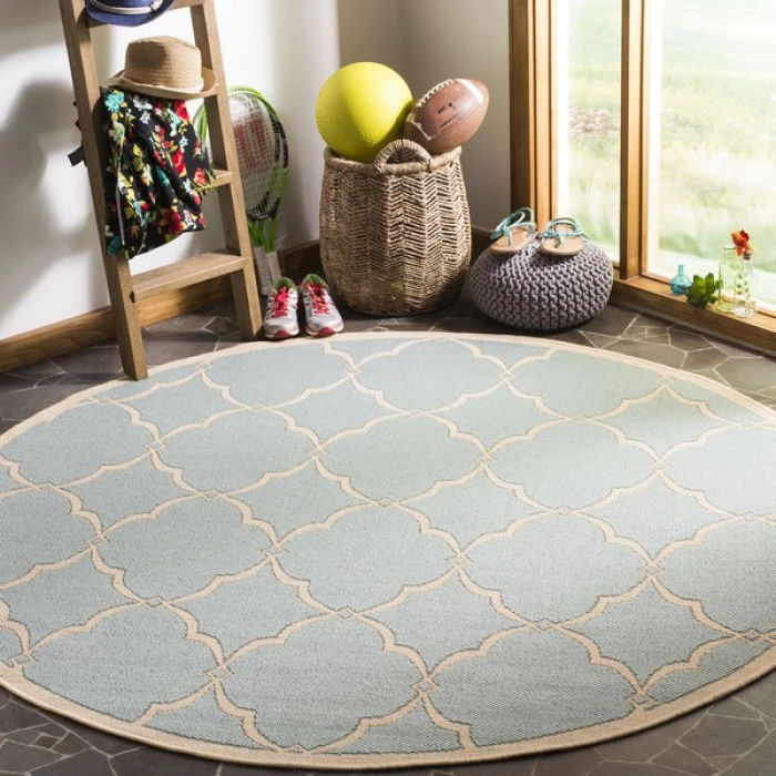Safavieh Linden  Aqua / Cream LND125 6 ft. 7 in. X 6 ft. 7 in. Round Rug
