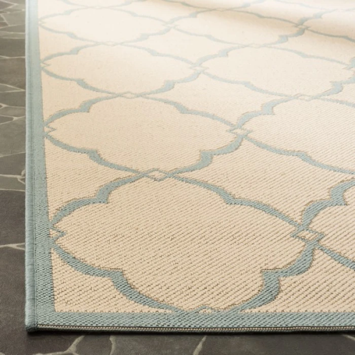 Safavieh Linden  Cream / Aqua LND125 6 ft. 7 in. X 6 ft. 7 in. Round Rug