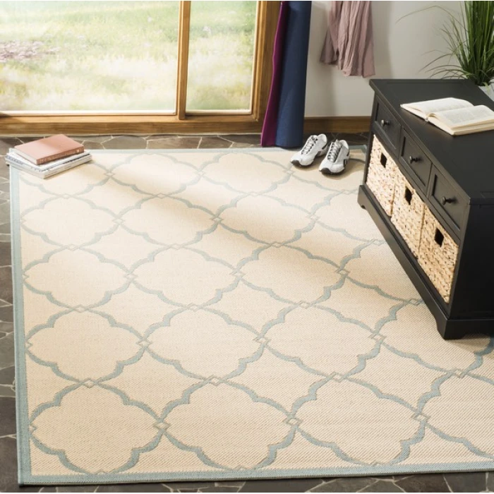 Safavieh Linden  Cream / Aqua LND125 6 ft. 7 in. X 6 ft. 7 in. Square Rug