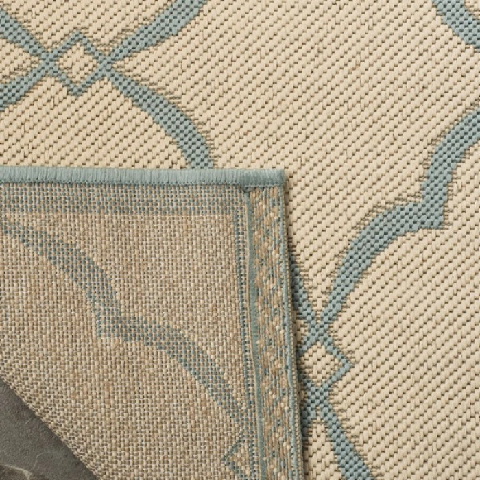 Safavieh Linden  Cream / Aqua LND125 6 ft. 7 in. X 6 ft. 7 in. Square Rug