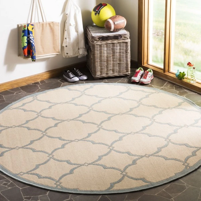 Safavieh Linden  Cream / Aqua LND125 6 ft. 7 in. X 6 ft. 7 in. Round Rug