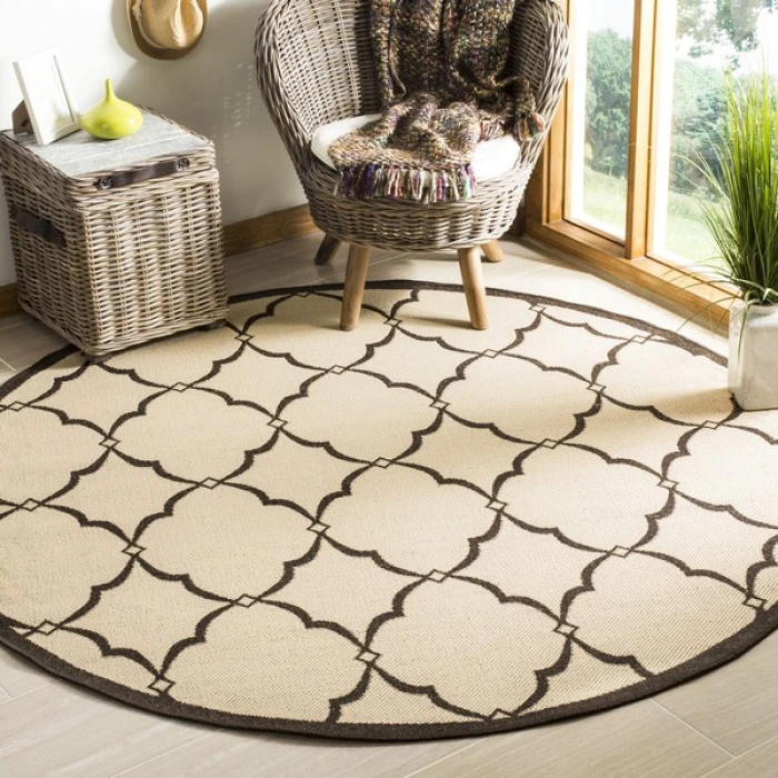 Safavieh Linden  Creme / Brown LND125 6 ft. 7 in. X 6 ft. 7 in. Round Rug