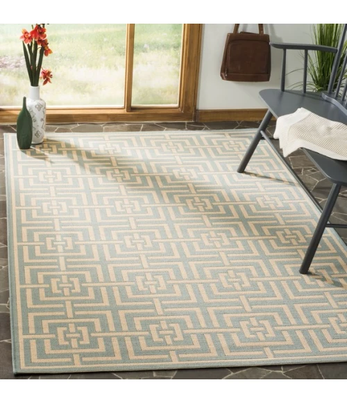 Safavieh Linden  Aqua / Cream LND128 6 ft. 7 in. X 6 ft. 7 in. Square Rug