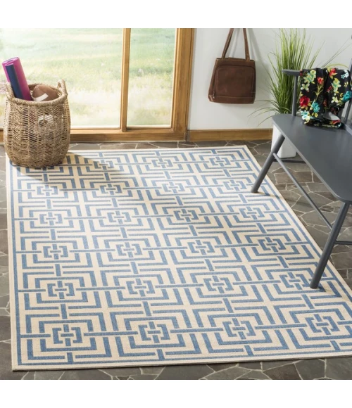 Safavieh Linden  Cream / Blue LND128 6 ft. 7 in. X 6 ft. 7 in. Square Rug