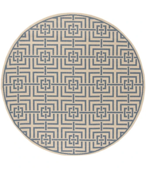 Safavieh Linden  Cream / Blue LND128 6 ft. 7 in. X 6 ft. 7 in. Round Rug