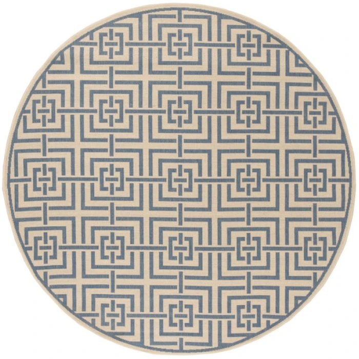 Safavieh Linden  Cream / Blue LND128 6 ft. 7 in. X 6 ft. 7 in. Round Rug